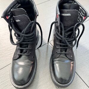 Diesel Black Leather Lace-Up Boots